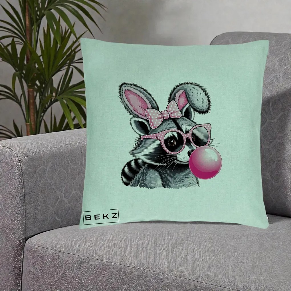 Perna Decorativa Raton cu Urechi de Iepure si Guma de Mestecat, 40x40 cm, Verde Menta, Husa Detasabila, Perna Inclusa, BEKZ®