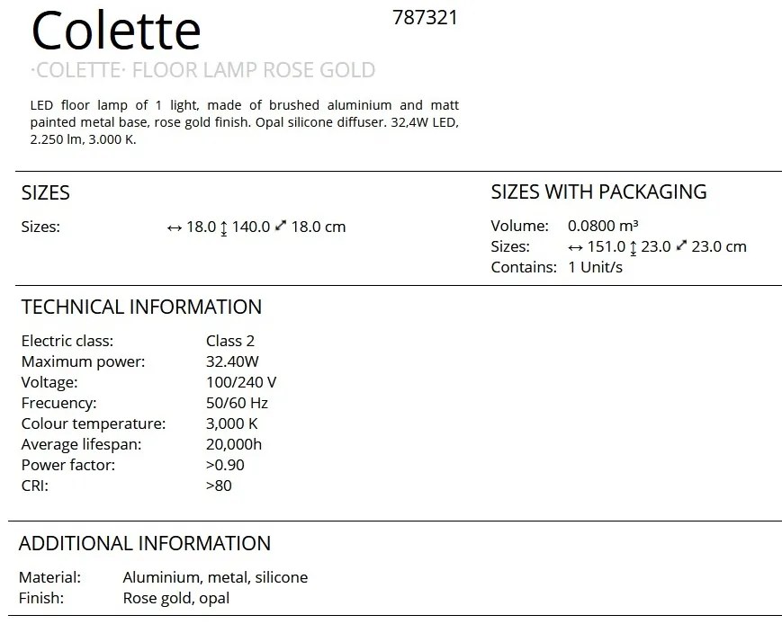 Lampa de podea LED design ultra-modern Colette auriu roze SV-787321