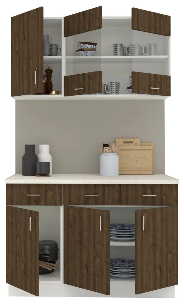 Set Bucatarie Karo V3, Stejar Bronz/Alb, Blat Thermo 28 mm, L 120 cm