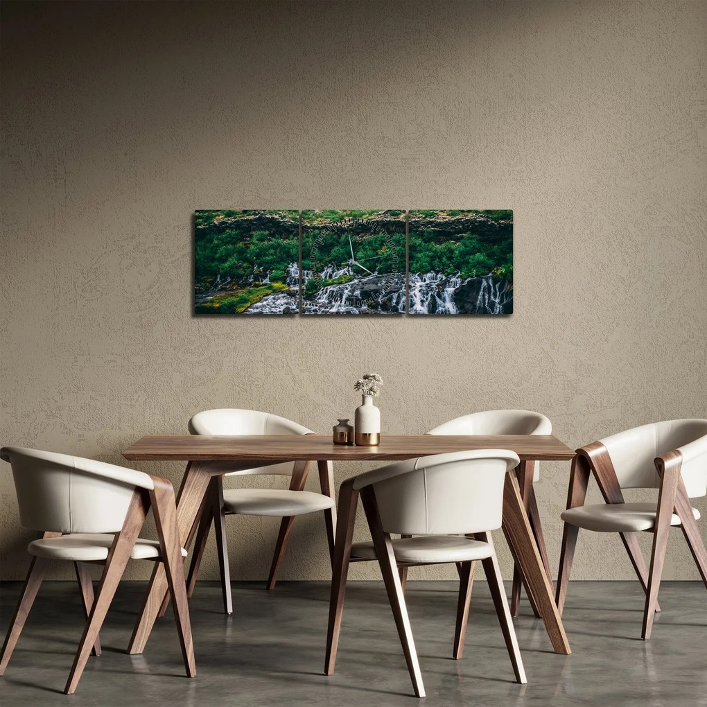 Tablou cu cascade în natură (cu ceas) (90x30 cm)
