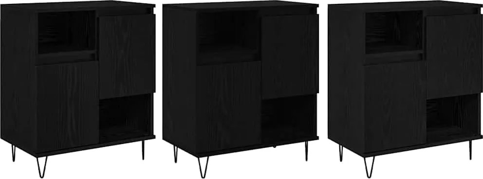 vidaXL Bufet 3 pcs Stejar Negru 60 x 35 x 70 cm