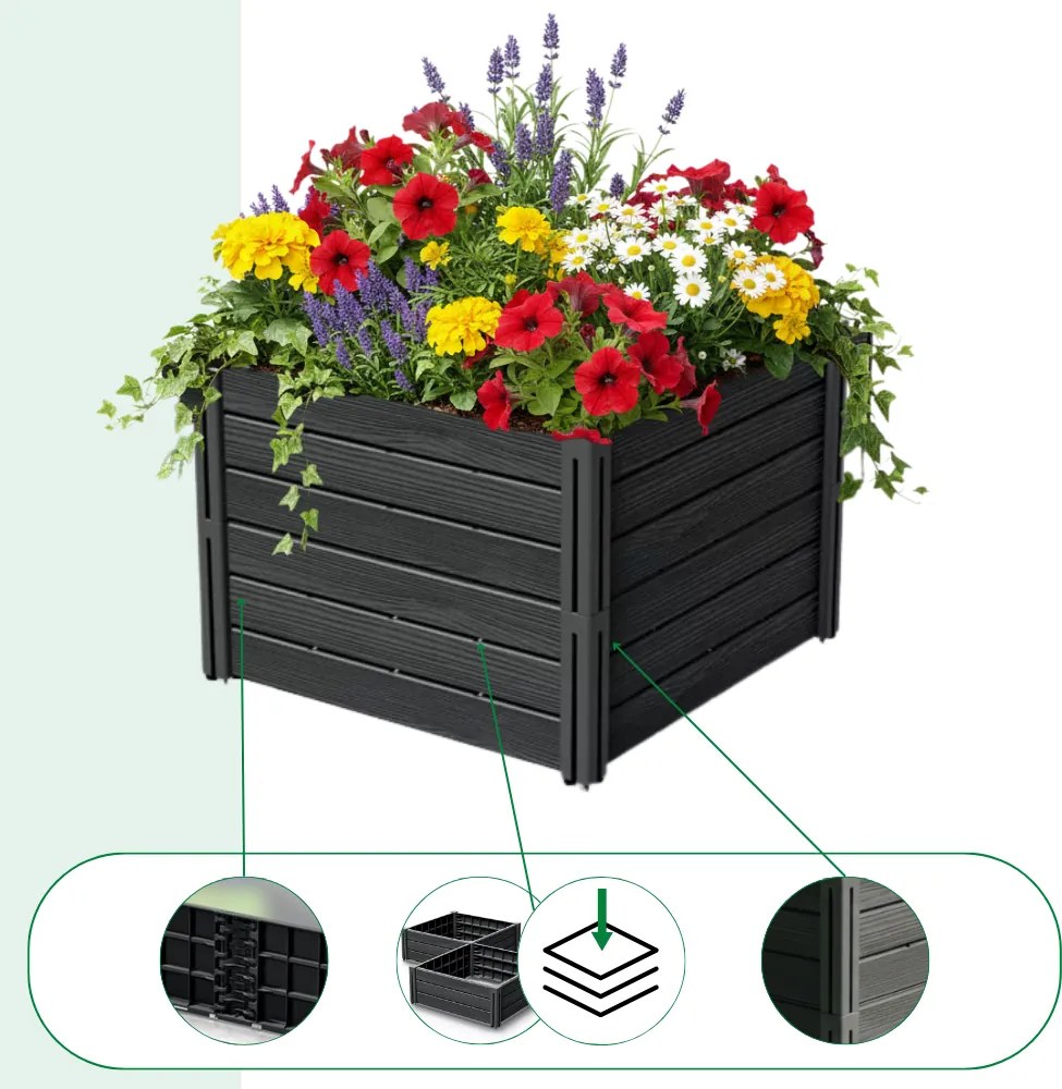 Strat înălțat BASE PLANT, 61x61x46cm, antracit Prosperplast