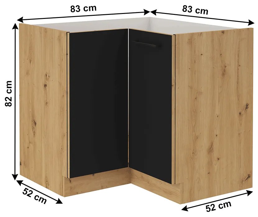 Dulap inferior de bucătărie, de colț Meriel 90/90 DN 1F BB (negru + stejar artisan). 1033979