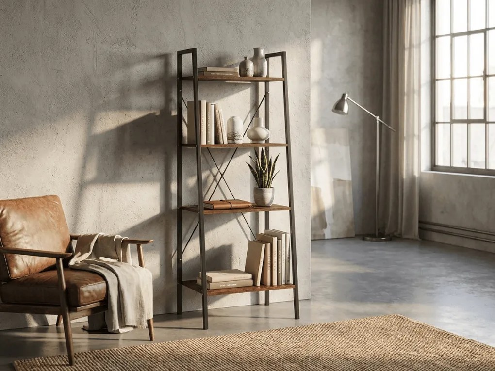 Biblioteca TAYLOR 4 rafturi 147x60 cm, rustic maro