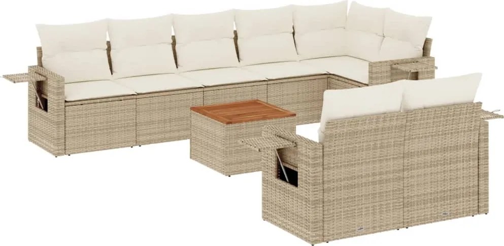 vidaXL Set canapele de grădină, 9 piese, cu perne, bej, poliratan