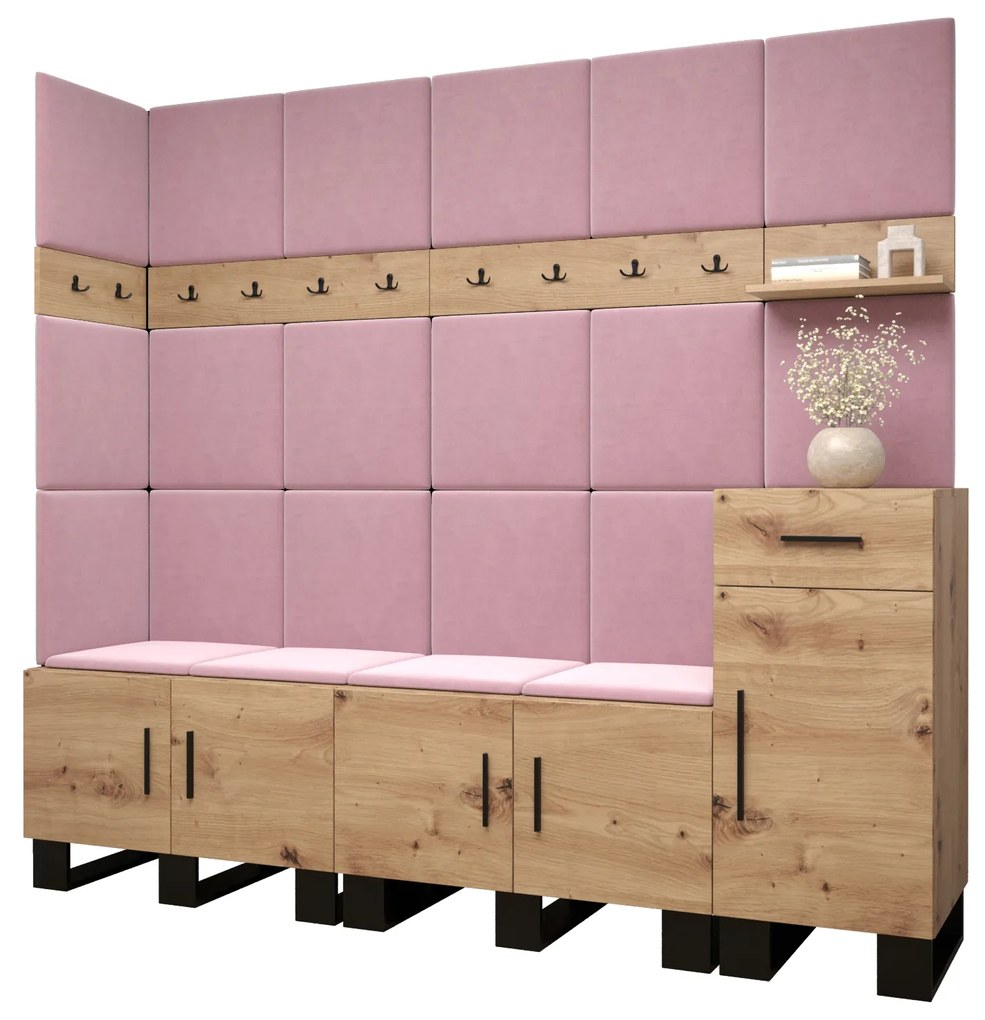 Set mobilier pentru hol Amanda 9 (Stejar artisan + roz). 1085930
