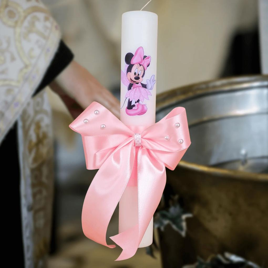 Lumanare botez decorata Zana roz 7 cm, 35 cm