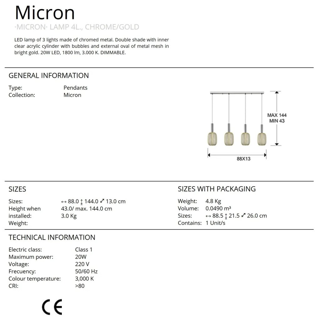 Lustra cu 4 pendule LED design modern Micron crom/auriu SV-413756