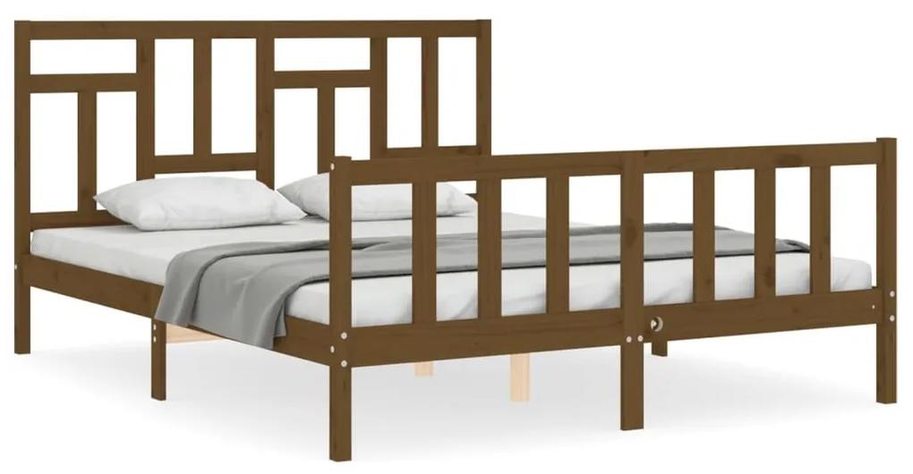 3193149 vidaXL Cadru de pat cu tăblie, maro miere, king size, lemn masiv