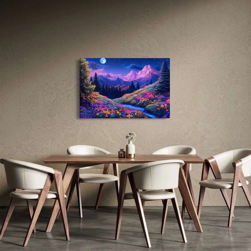 Tablou - Peisaj violet la lună plină (90x60 cm)