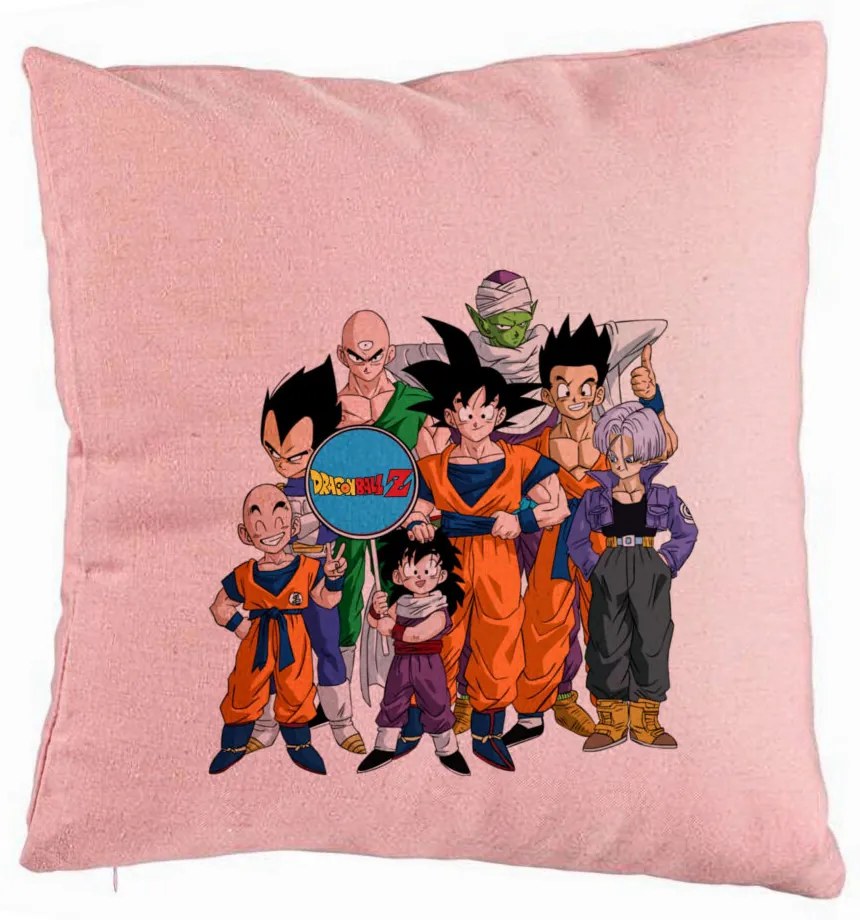 Perna Decorativa cu Dragonball Characters 2, 40x40 cm, Roz, Husa Detasabila, Burduf