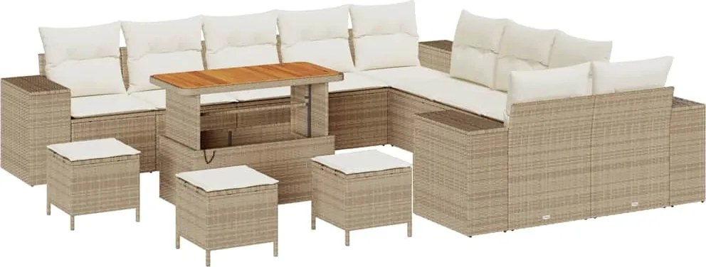 vidaXL Set de canapele pentru grădină cu pernă 14 pcs Bej poliratan