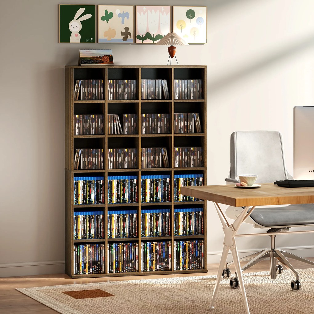 HOMCOM Mobilier de depozitare multimedia 456 CD/ 336 DVD - bibliotecă din lemn cu rafturi reglabile, 89 x 130,5 cm, maro | Aosom Romania