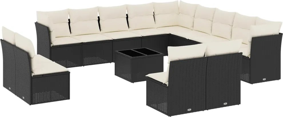 vidaXL Set mobilier de grădină cu perne, 14 piese, negru, poliratan