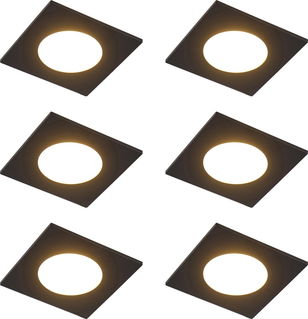 Set de 6 spoturi încastrate moderne negre, inclusiv LED, cu 3 trepte de intensitate luminoasă, IP65 - Simply
