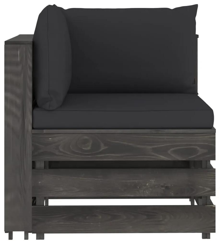 Canapea de colt modulara cu perne, gri, lemn tratat 1, negru si gri, Canapea coltar