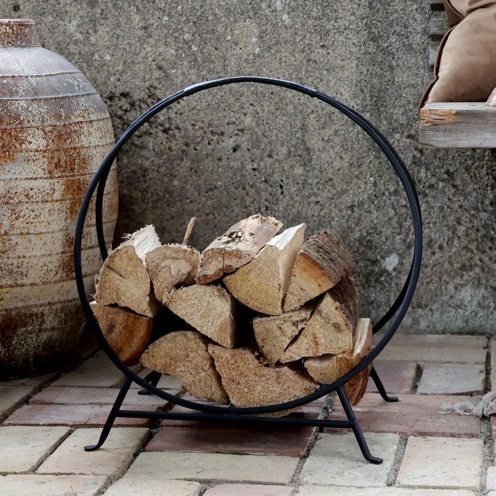 Suport rotund pentru depozitare lemne, finisaj cărbune antichizat, H50 x L50 x A33 cm