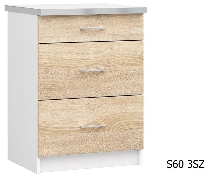 Supermobel Corp inferior bucătărie cu blat LIMA S60 3SZ, 60x85,5x46, sonoma/alb