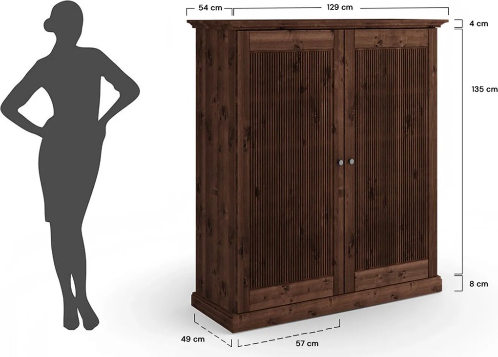 Bufet lemn masiv 2 usi Rosalia, 129 × 54 × 147 cm