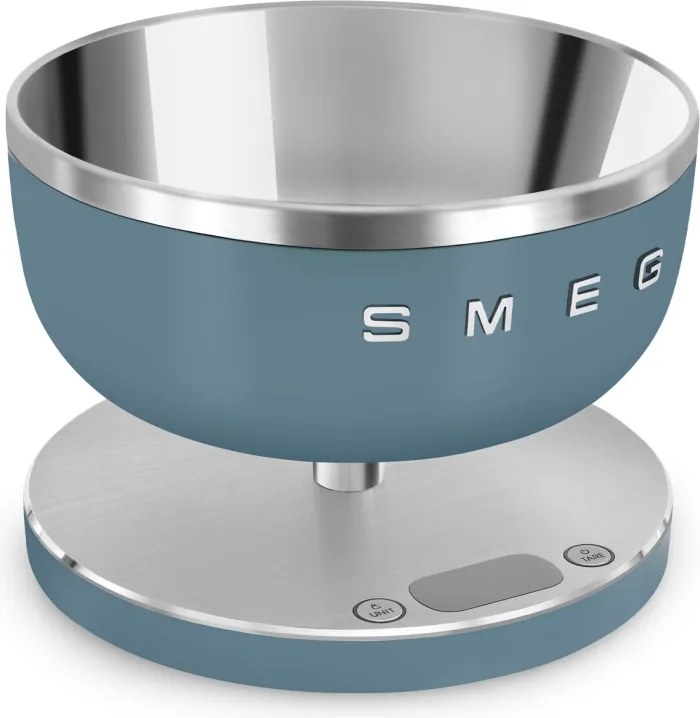 Cantar de bucatarie Smeg Collezione KSC01SBMWW, Pana la 5 kg/5 l, Functie TARA, Afisaj LED, Baza antiderapanta, Baterie reincarcabila, Albastru cenusiu