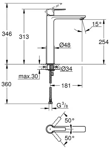 Baterie lavoar inalta Grohe Lineare marimea XL antracit periat Hard Graphite