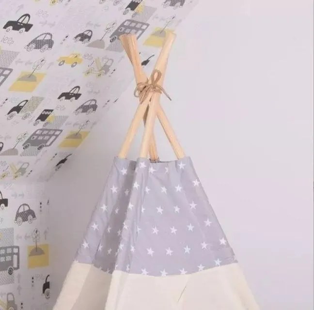 Cort pentru copii Teepee cu perne Stele, gri