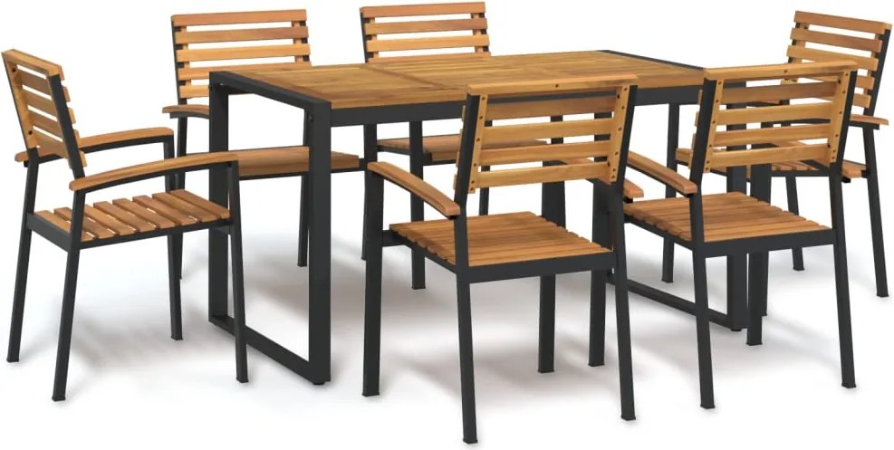 vidaXL Set mobilier de grădină, 7 piese, lemn masiv de acacia și metal