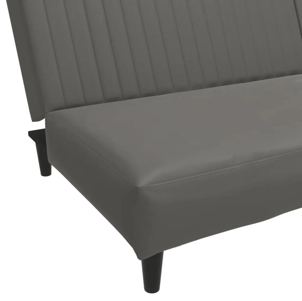 Canapea extensibila cu 2 locuri, gri, piele ecologica Gri, Fara scaunel pentru picioare Fara scaunel pentru picioare