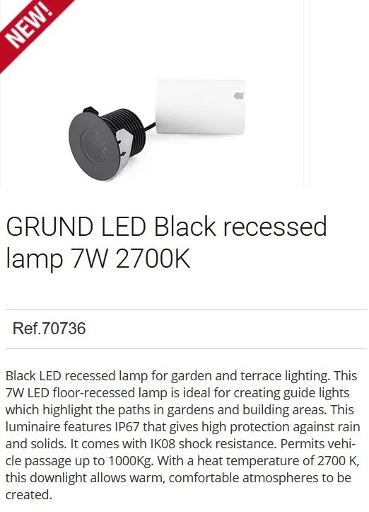 Spot LED incastrabil de exterior pavaj GRUND 7W inox negru