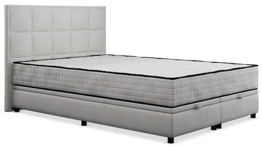 Pat tapițat GRACE, 180 x 200 cm, gri, cu saltele și spațiu de depozitare