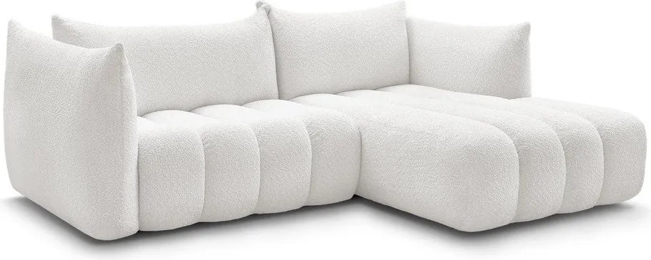 Colțar alb cu tapițerie din țesătură bouclé (cu colț pe partea dreaptă/cu șezlong) Azra – Bobochic Paris