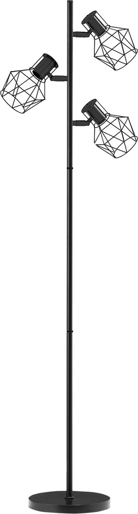 HOMCOM Lampă de Podea cu 3 Lumini Reglabile și Întrerupător cu Buton, Lampă Modernă din Metal, 41x28x169 cm, Negru | Aosom Romania