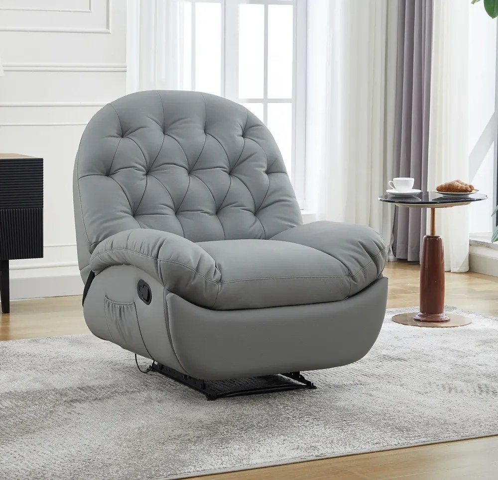 Fotoliu Recliner, suport picioare extensibil, Piele Ecologica, Gri