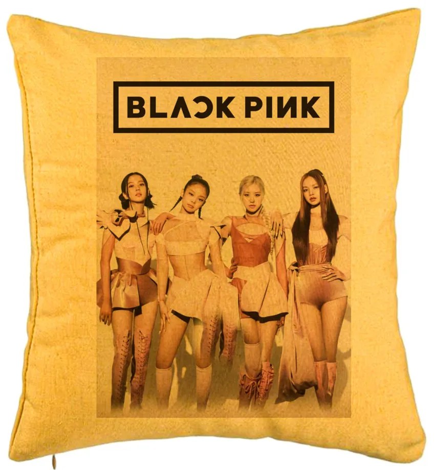 Perna Decorativa BlackPink, Model 4, 40x40 cm, Galben, Husa Detasabila, Burduf