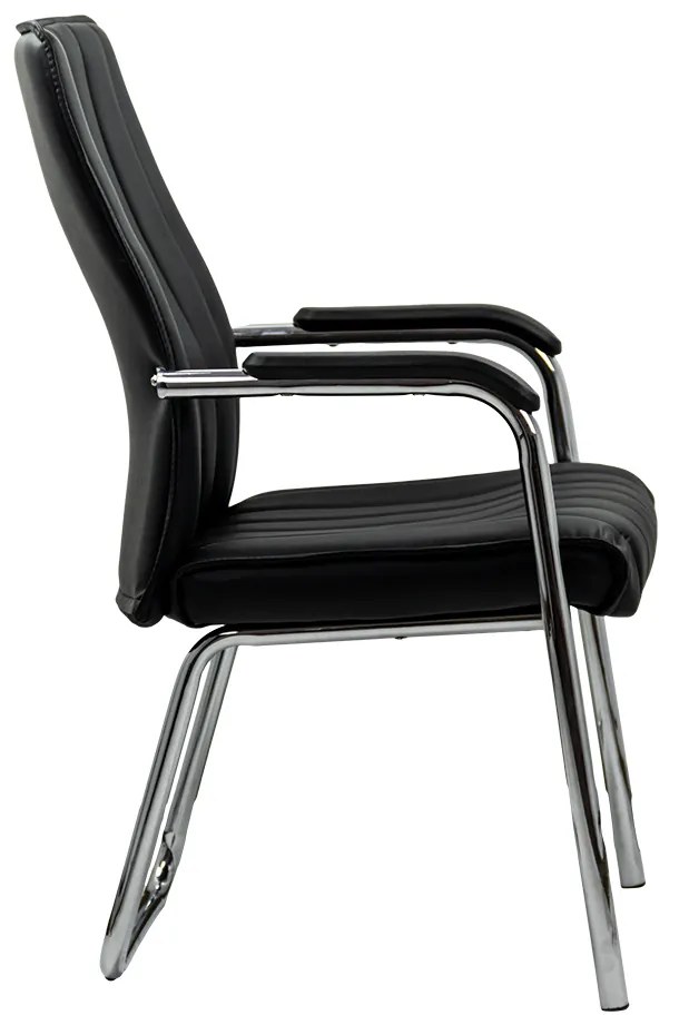 Scaun vizitator negru HRC 614 din piele ecologică și cadru cromat
