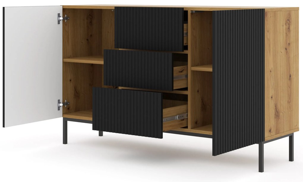 Comodă 2D3S 150 Rowanna (Stejar artisan + Negru). 1125007