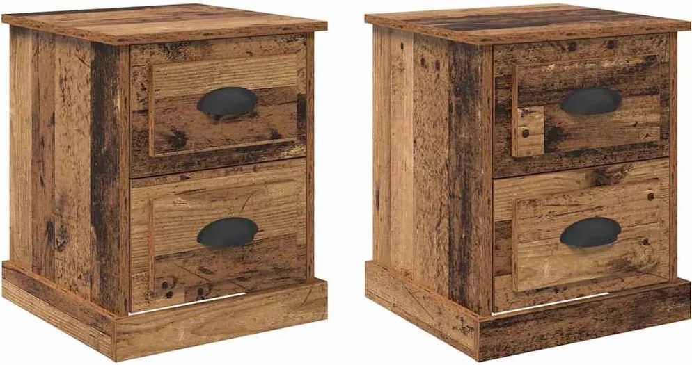 vidaXL Dulap de noapte cu sertar 2 pcs Lemn vechi 39 x 39 x 47.5 cm