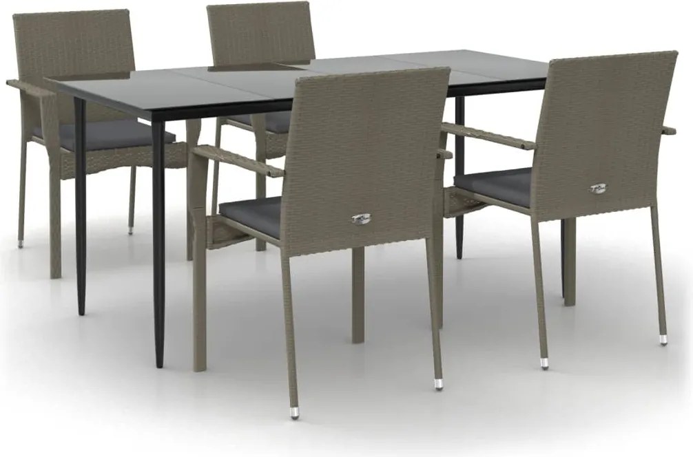 vidaXL Set mobilier grădină cu perne, 5 piese, negru și gri, poliratan