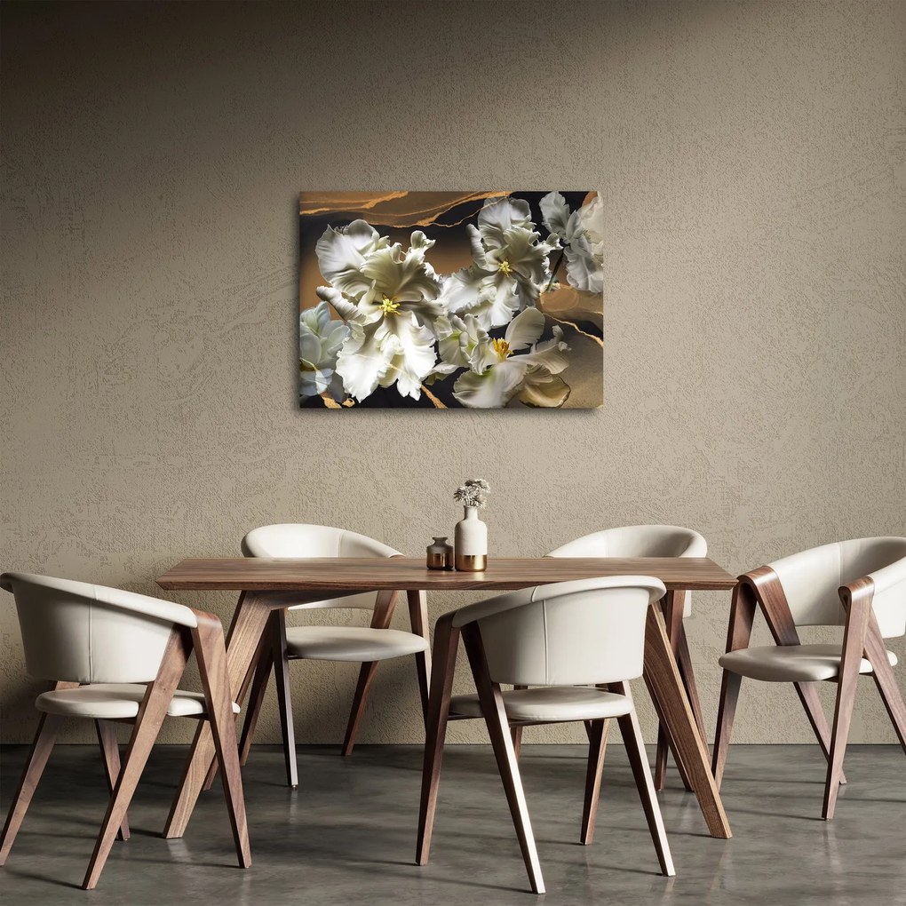 Tablou - Flori de orhidee pe fundal de marmură (70x50 cm)