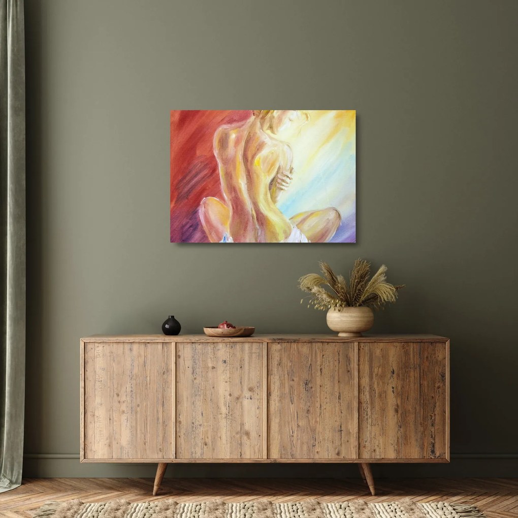 Tablou pe sticlă - Imaginea unei femei care se odihnește, pictură în ulei (70x50 cm)