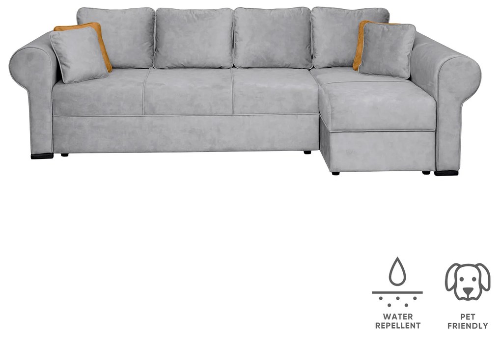 Coltar SEUL XL extensibil, cu arcuri si lada depozitare, colt dreapta, gri, 290x145x95 cm