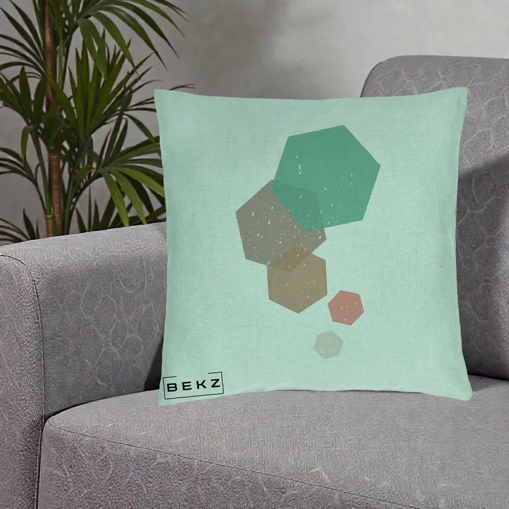 Perna Decorativa Geometric Hexagoane Pastel, 40x40 cm, Verde Menta, Husa Detasabila, Perna Inclusa, BEKZ®
