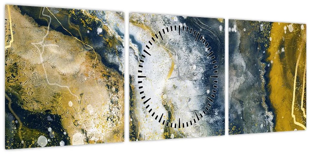 Tablou - Abstract auriu (cu ceas) (90x30 cm)