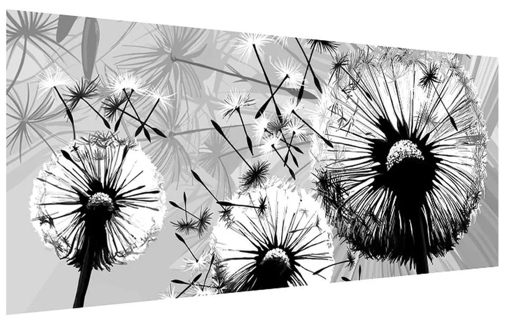 Tablou modern cu păpădii alb negre (120x50 cm), în 40 de alte dimensiuni noi