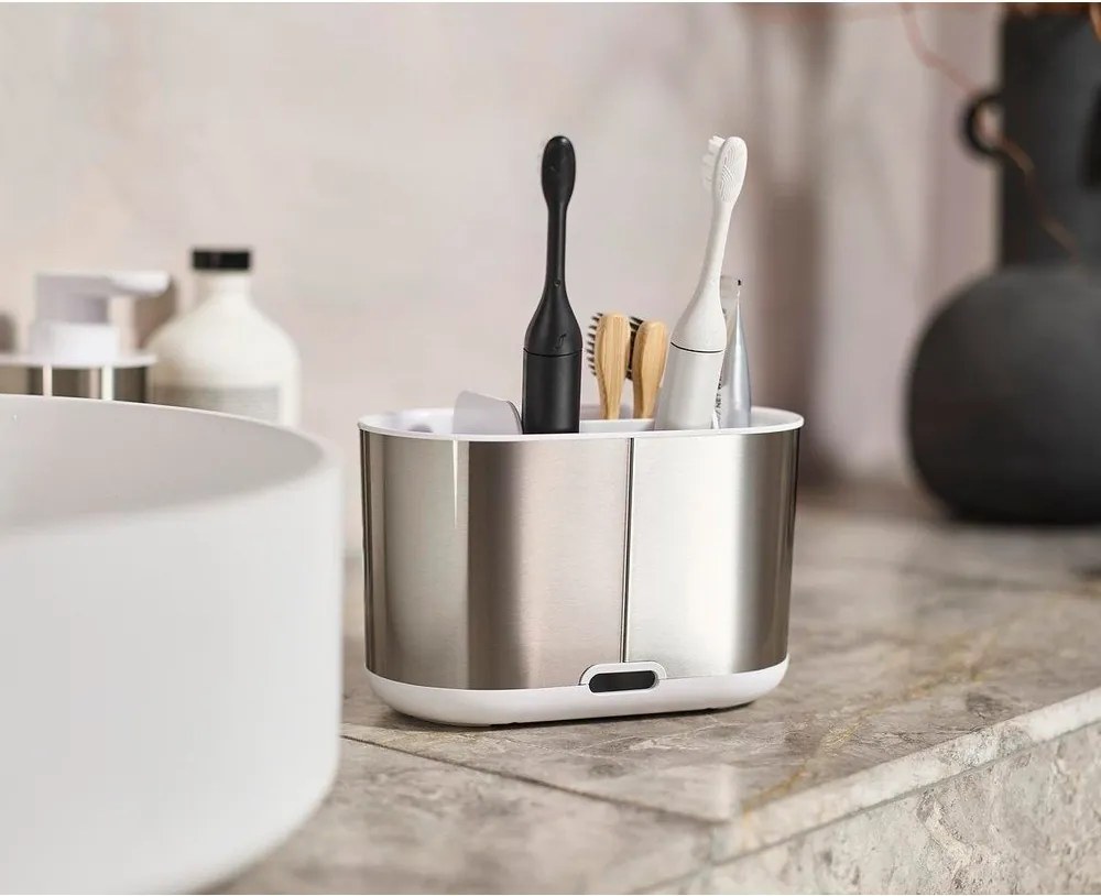 Suport pentru periuța de dinți argintiu din oțel inoxidabil Duo Steel – Joseph Joseph