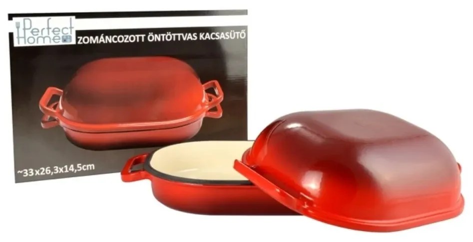 Oala fonta emaila pentru cuptor cu capac rosie Perfect Home 15025