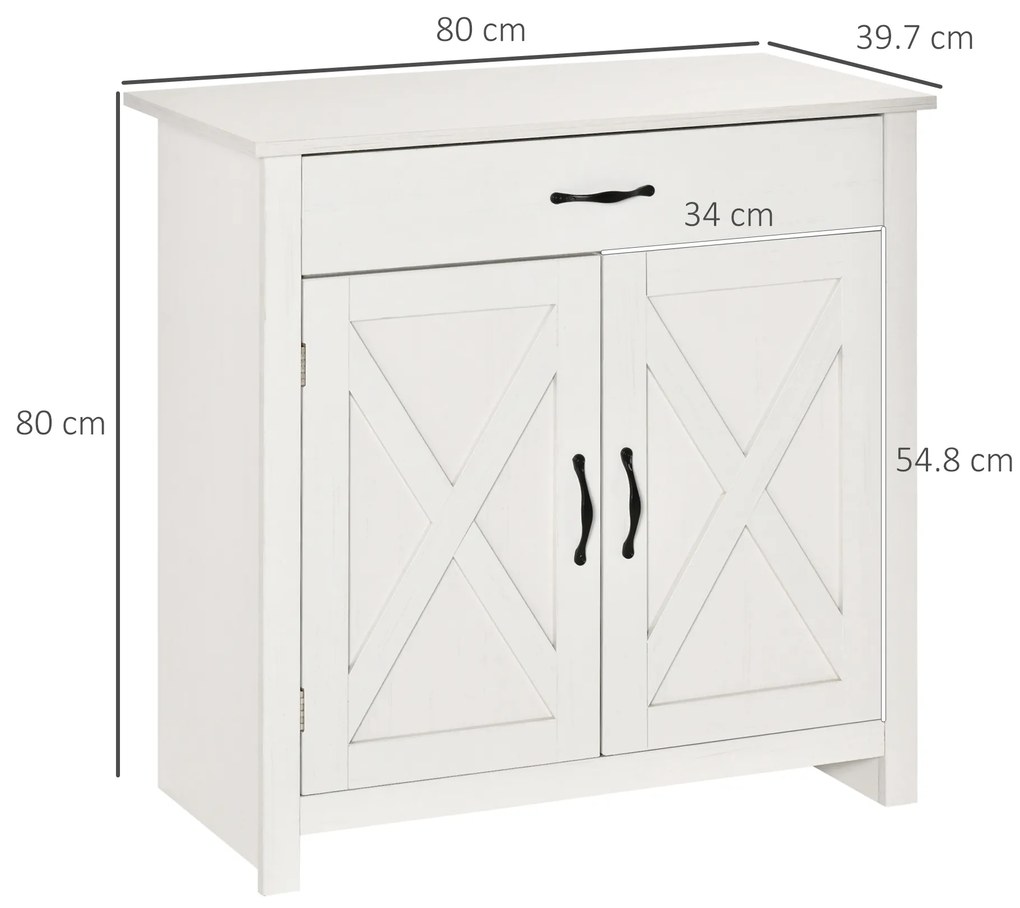 HOMCOM Bufet de Bucătărie cu Sertar 2 Uși și Raft Interior Mobilier Auxiliar Decorativ 80x39,7x80 cm Alb Spălat | Aosom Romania