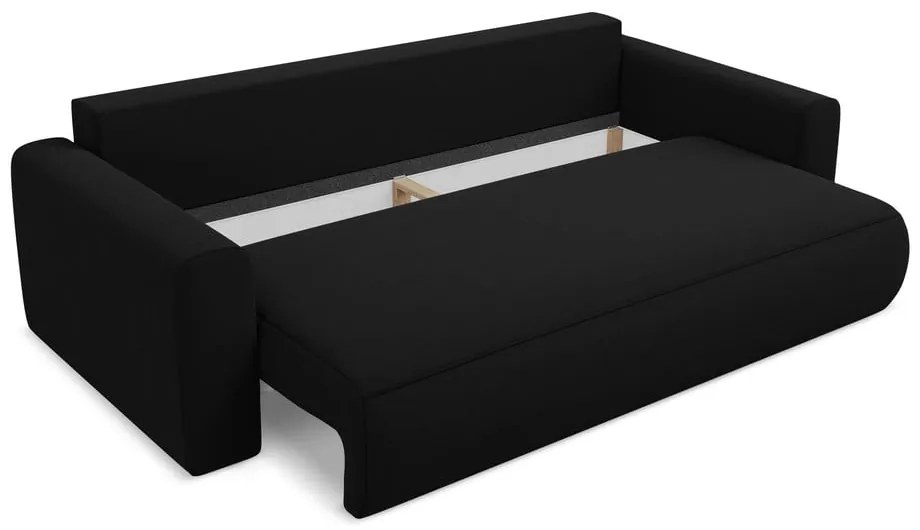 Canapea neagră extensibilă/cu spațiu de depozitare cu tapițerie din catifea 238 cm Kapua – Makamii