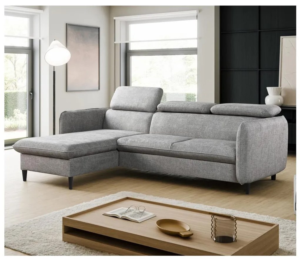 Colțar extensibil NISA, în formă de L, cu spațiu de depozitare, gri, orientare stânga