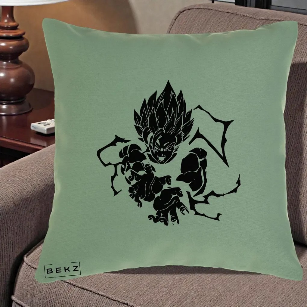 Perna Personalizata Dragon Ball Goku Super Saiyan Silueta, 40x40 cm, Verde, Husa Detasabila, Perna Inclusa, BEKZ®